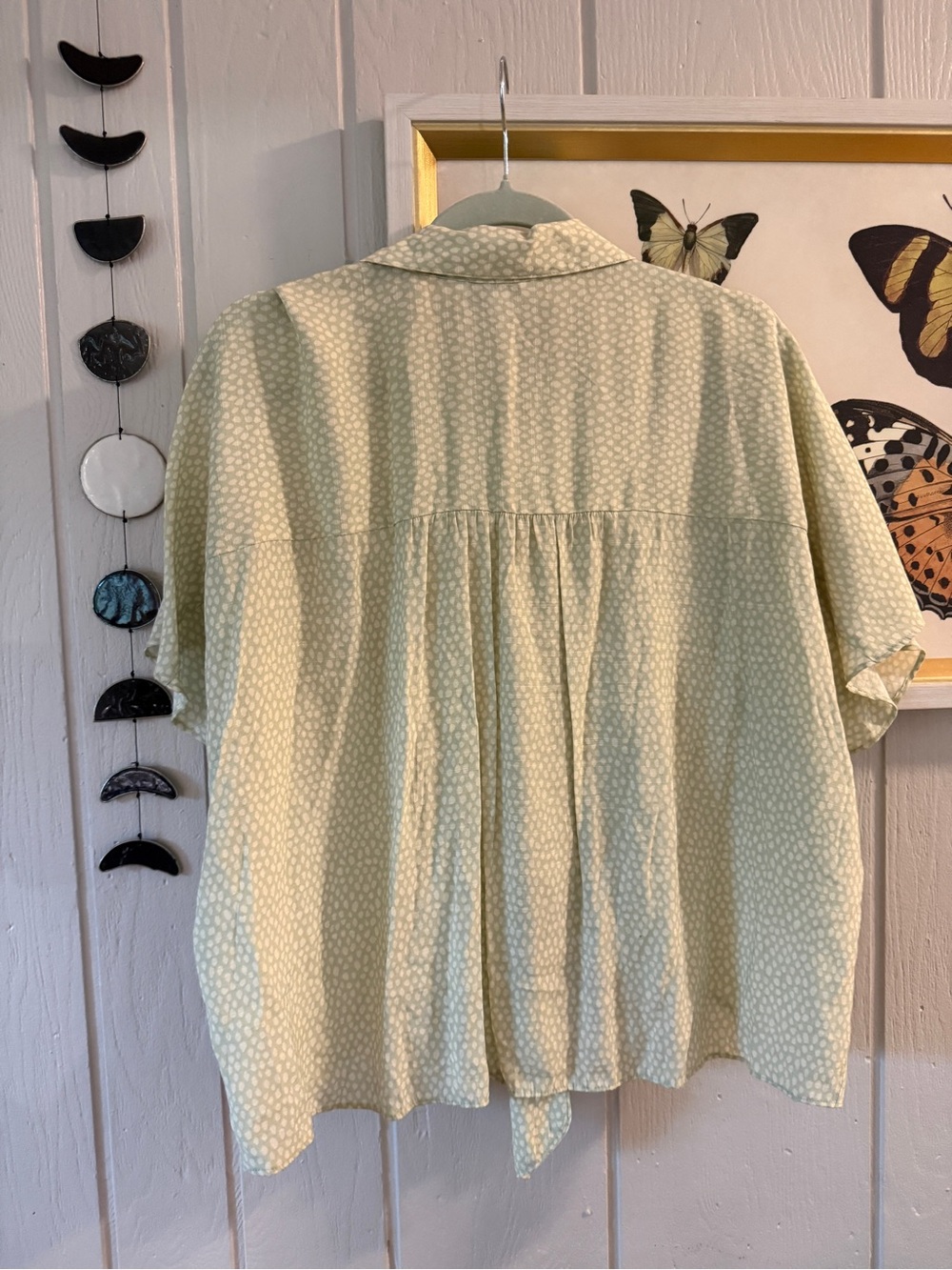 Nine West Pale Green Polka Dot Tie-Front Button Down Shirt - Picture 5 of 6